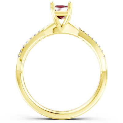 Twisted Emerald Cut Engagement Gold Ring