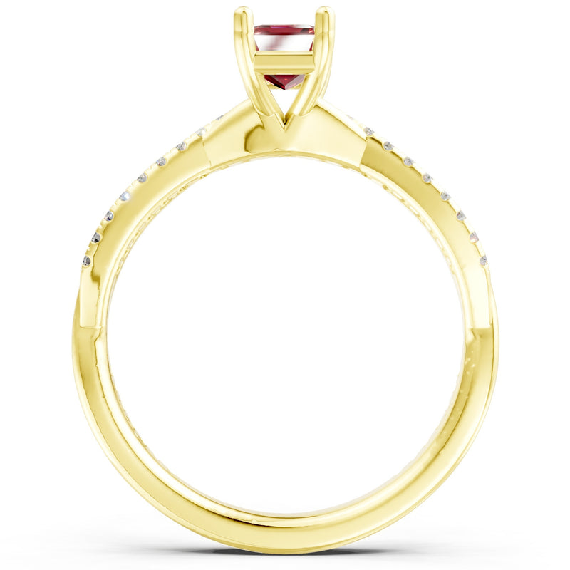 Twisted Emerald Cut Engagement Gold Ring