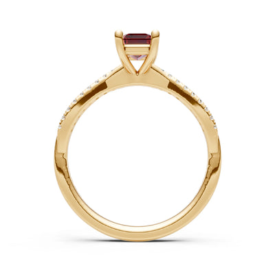 Garnet Twisted Emerald Cut Engagement Ring