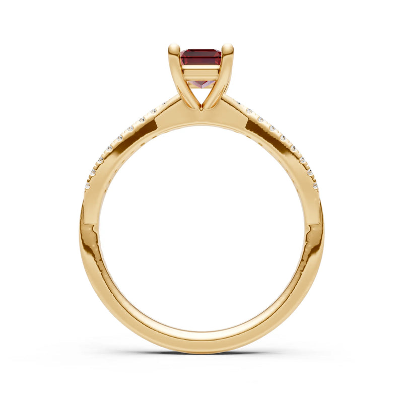 Garnet Twisted Emerald Cut Engagement Ring
