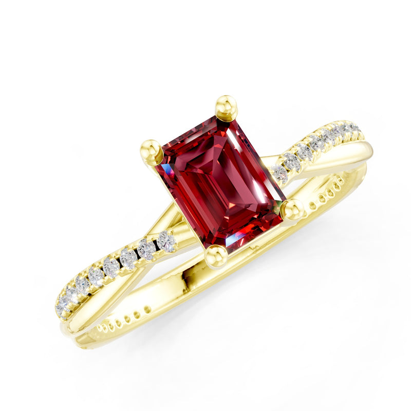 Twisted Emerald Cut Engagement Gold Ring