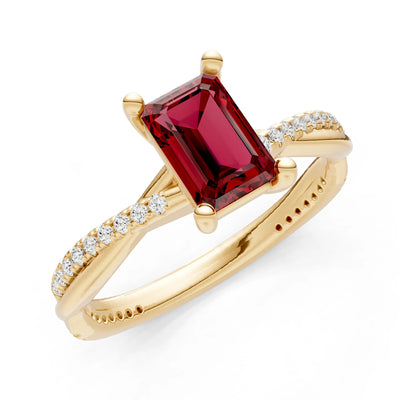 Garnet Twisted Emerald Cut Engagement Ring