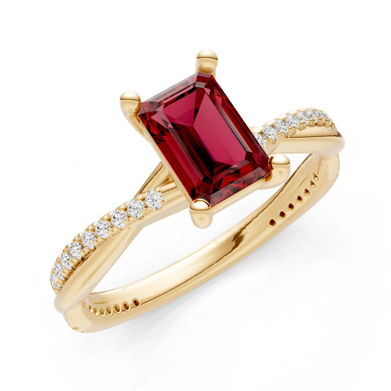Garnet Twisted Emerald Cut Engagement Ring