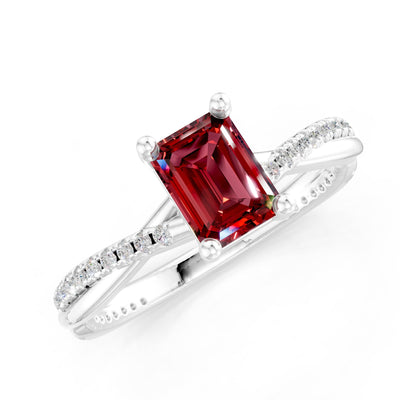 Twisted Emerald Cut Engagement Gold Ring