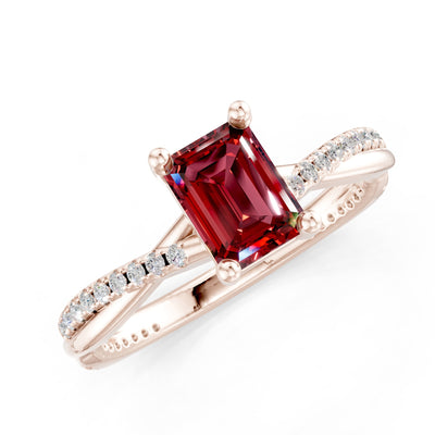 Twisted Emerald Cut Engagement Gold Ring