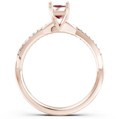 Twisted Emerald Cut Engagement Gold Ring