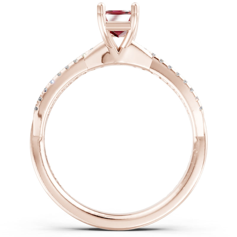 Twisted Emerald Cut Engagement Gold Ring