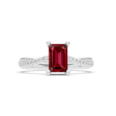 Garnet Twisted Emerald Cut Engagement Ring