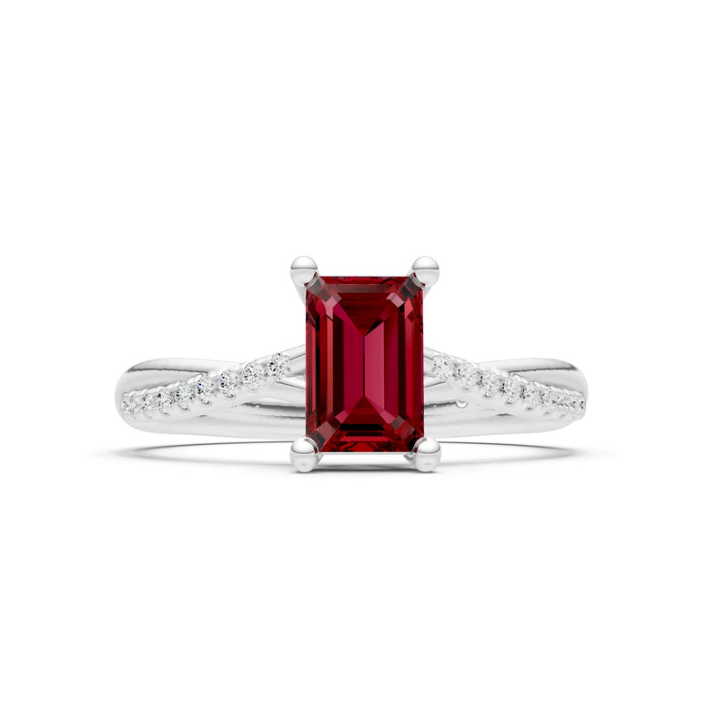 Garnet Twisted Emerald Cut Engagement Ring