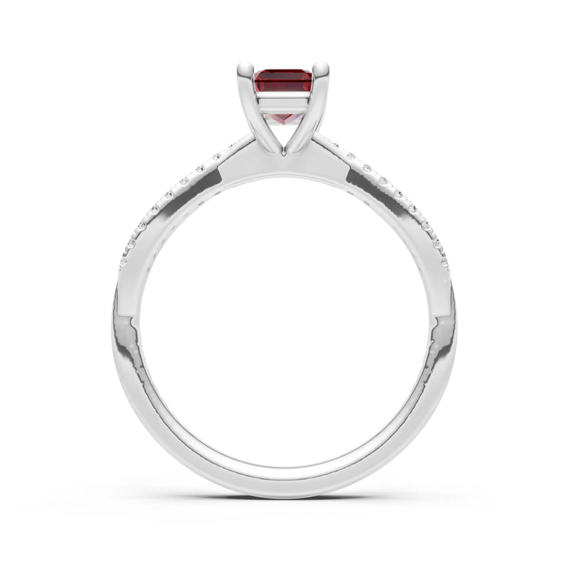 Garnet Twisted Emerald Cut Engagement Ring
