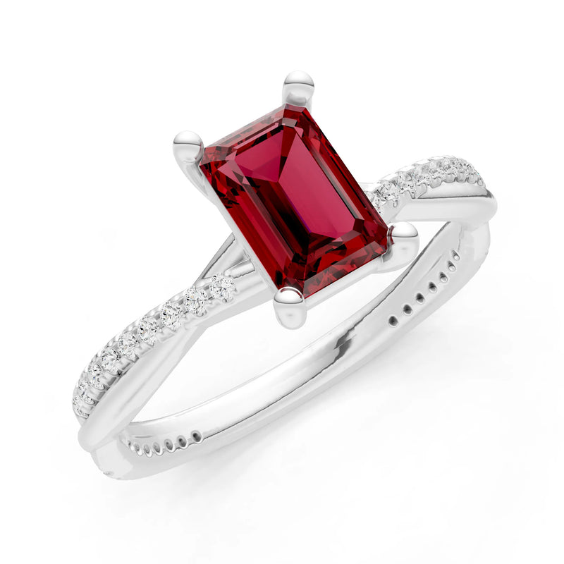 Garnet Twisted Emerald Cut Engagement Ring