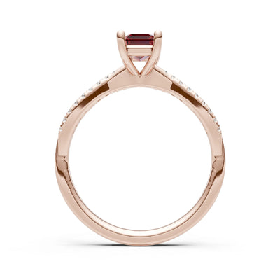 Garnet Twisted Emerald Cut Engagement Ring