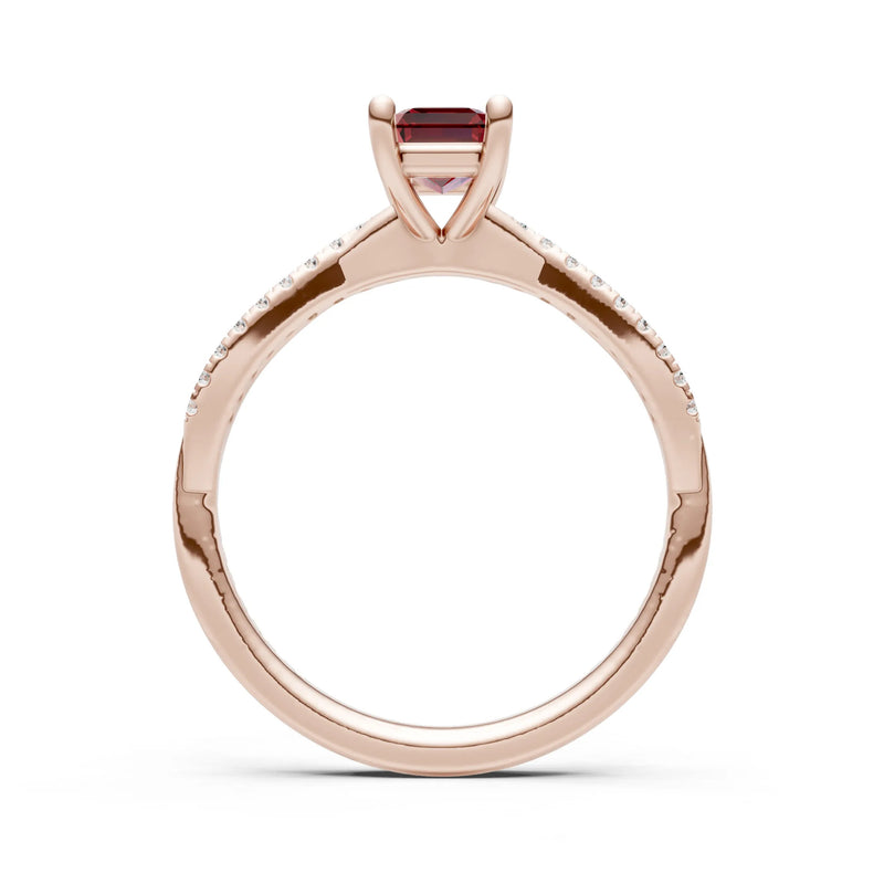 Garnet Twisted Emerald Cut Engagement Ring
