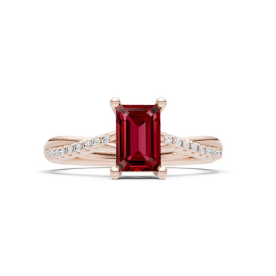 Garnet Twisted Emerald Cut Engagement Ring