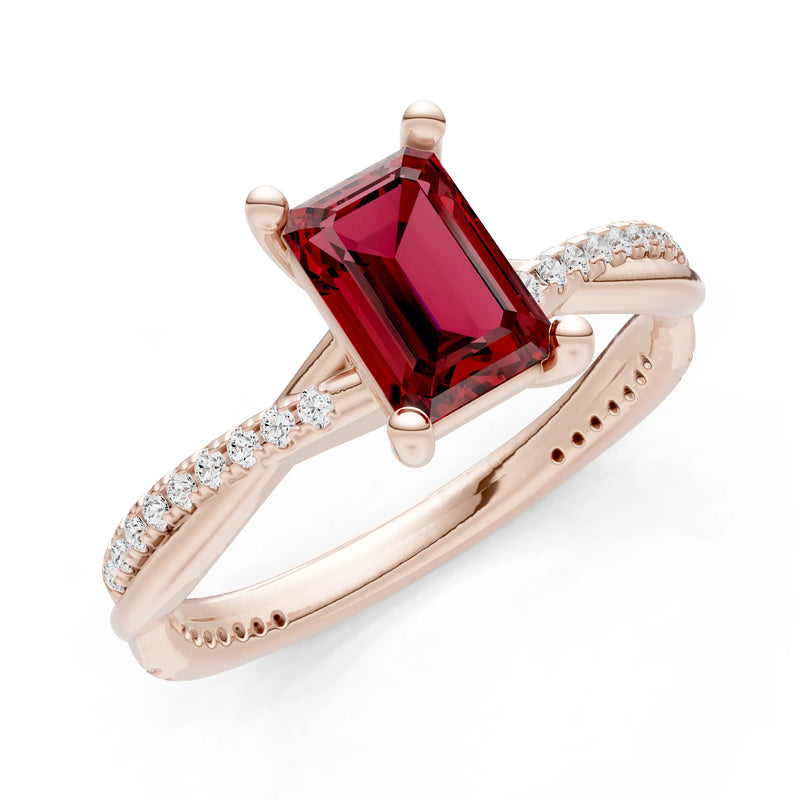 Garnet Twisted Emerald Cut Engagement Ring