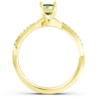 Twisted Emerald Cut Engagement Gold Ring