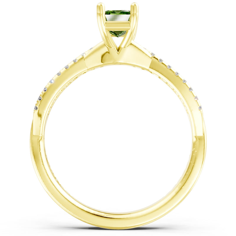 Twisted Emerald Cut Engagement Gold Ring