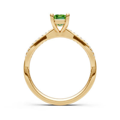 Peridot Twisted Emerald Cut Engagement Ring