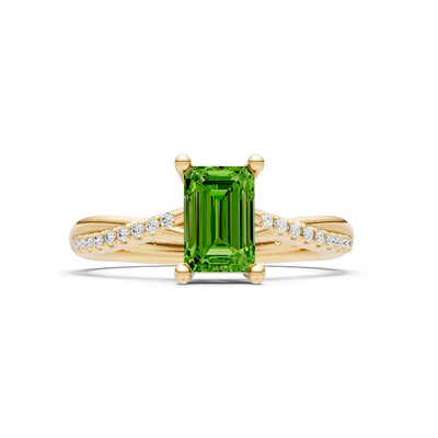 Peridot Twisted Emerald Cut Engagement Ring