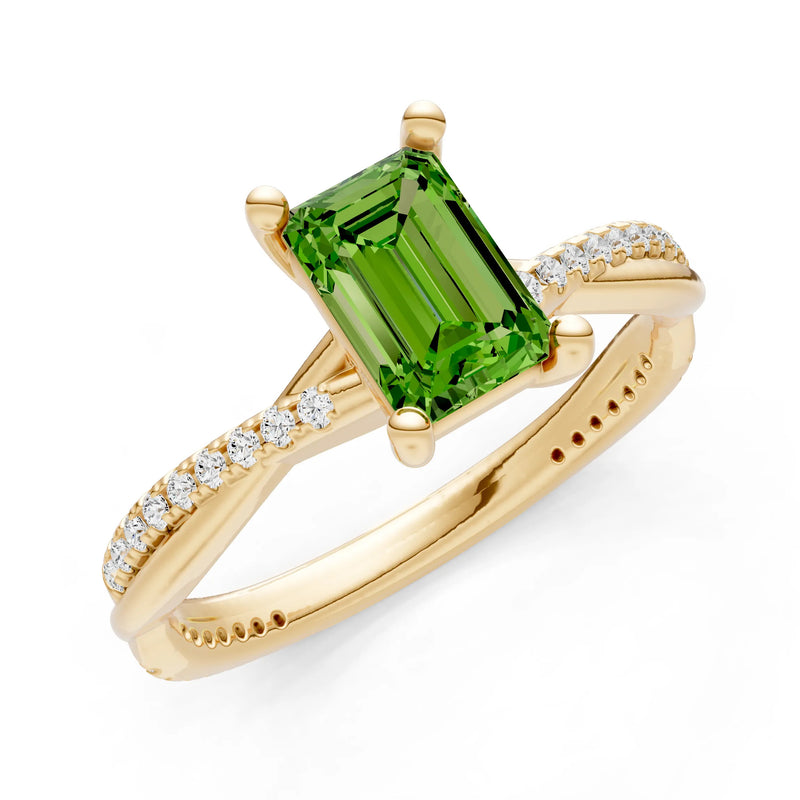 Peridot Twisted Emerald Cut Engagement Ring