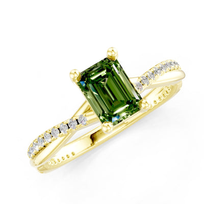 Twisted Emerald Cut Engagement Gold Ring