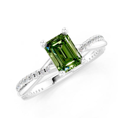 Twisted Emerald Cut Engagement Gold Ring