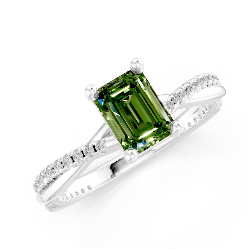Twisted Emerald Cut Engagement Gold Ring