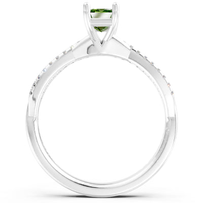 Twisted Emerald Cut Engagement Gold Ring