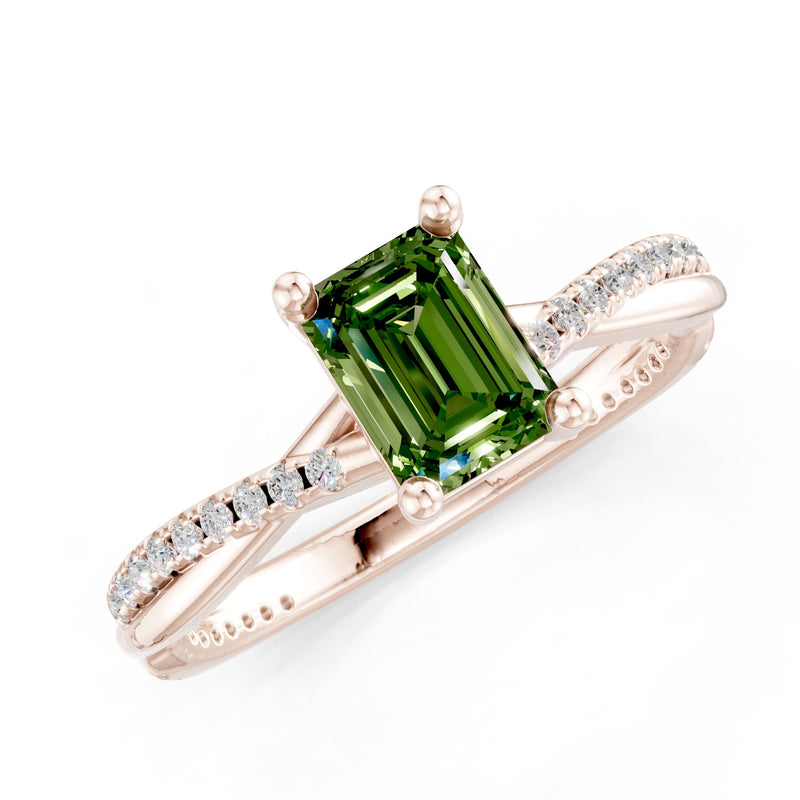 Twisted Emerald Cut Engagement Gold Ring