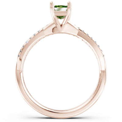 Twisted Emerald Cut Engagement Gold Ring