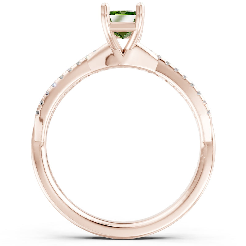 Twisted Emerald Cut Engagement Gold Ring