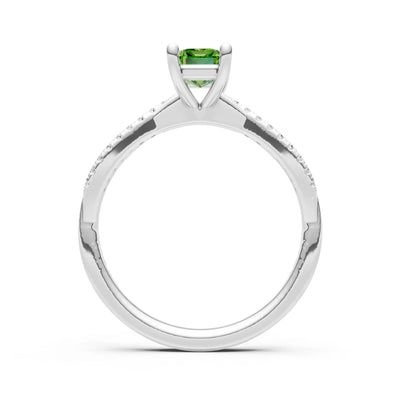 Peridot Twisted Emerald Cut Engagement Ring