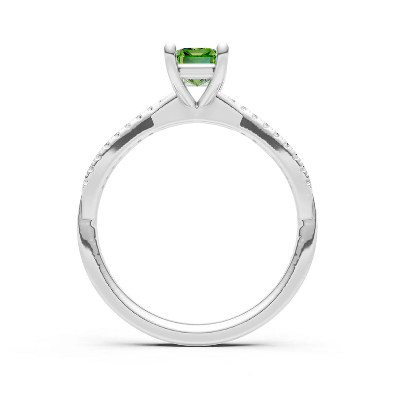 Peridot Twisted Emerald Cut Engagement Ring
