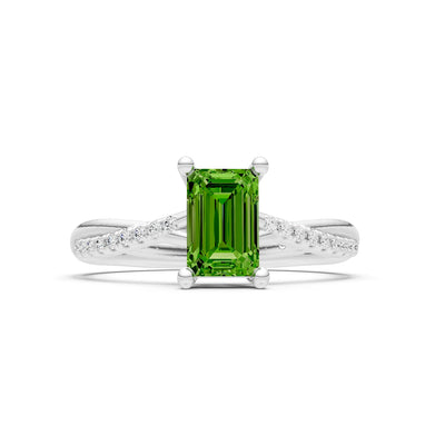 Peridot Twisted Emerald Cut Engagement Ring