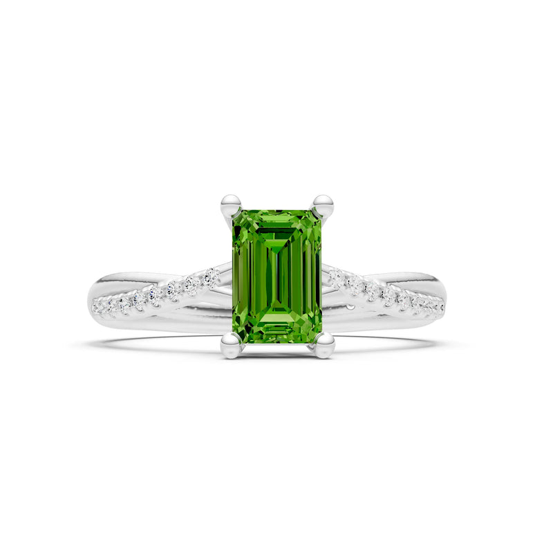 Peridot Twisted Emerald Cut Engagement Ring