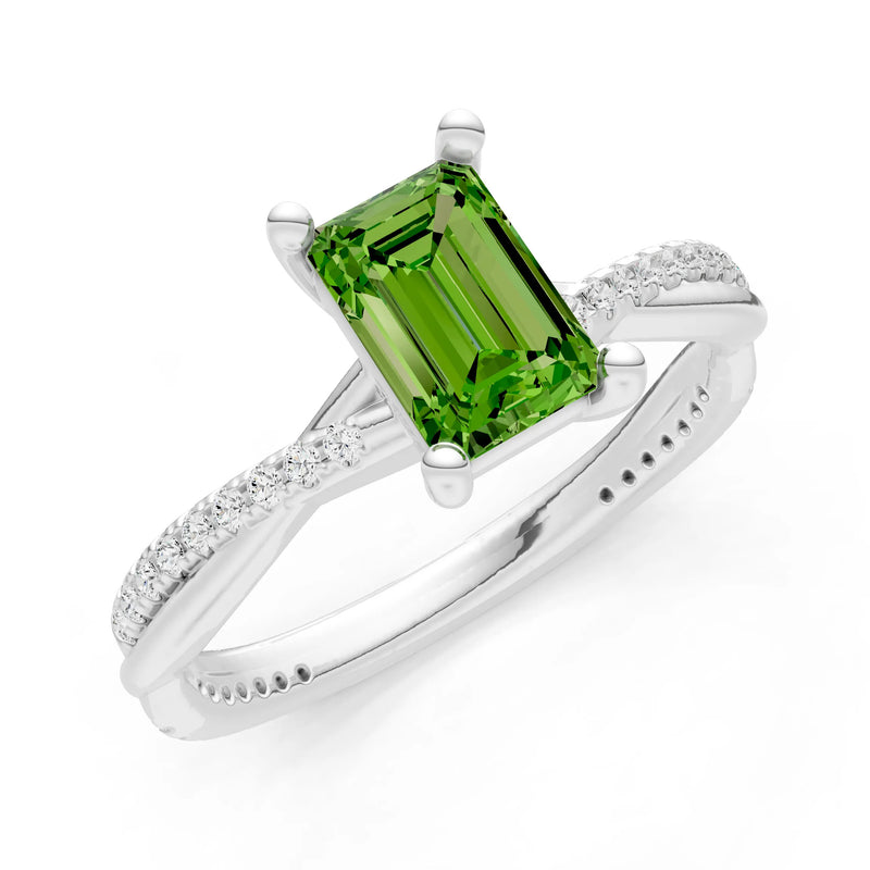 Peridot Twisted Emerald Cut Engagement Ring