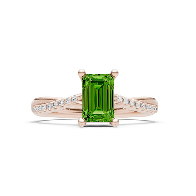 Peridot Twisted Emerald Cut Engagement Ring