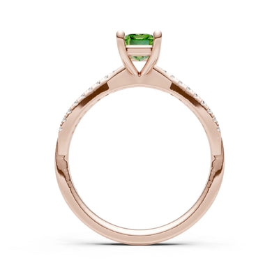 Peridot Twisted Emerald Cut Engagement Ring