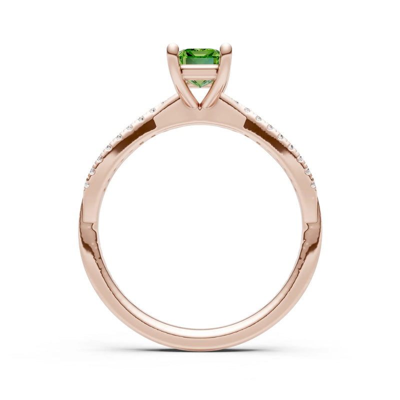 Peridot Twisted Emerald Cut Engagement Ring
