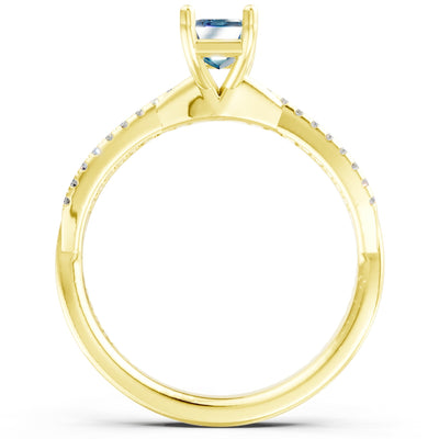 Twisted Emerald Cut Engagement Gold Ring