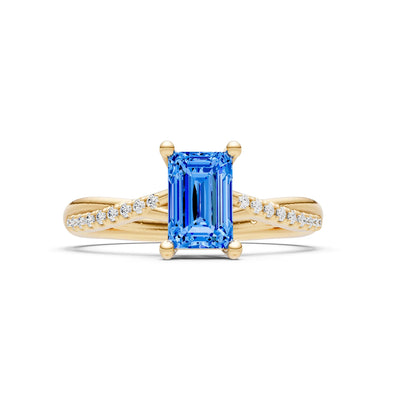 Swiss Blue Topaz Twisted Emerald Cut Engagement Ring