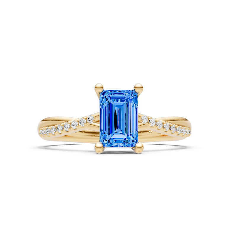 Swiss Blue Topaz Twisted Emerald Cut Engagement Ring