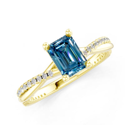 Twisted Emerald Cut Engagement Gold Ring