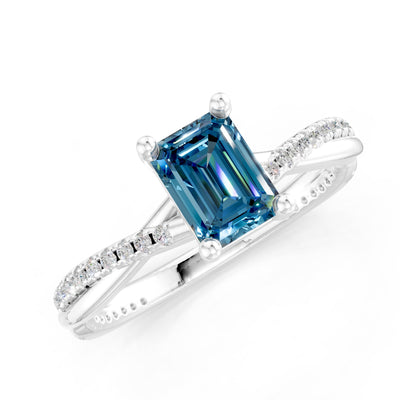 Twisted Emerald Cut Engagement Gold Ring