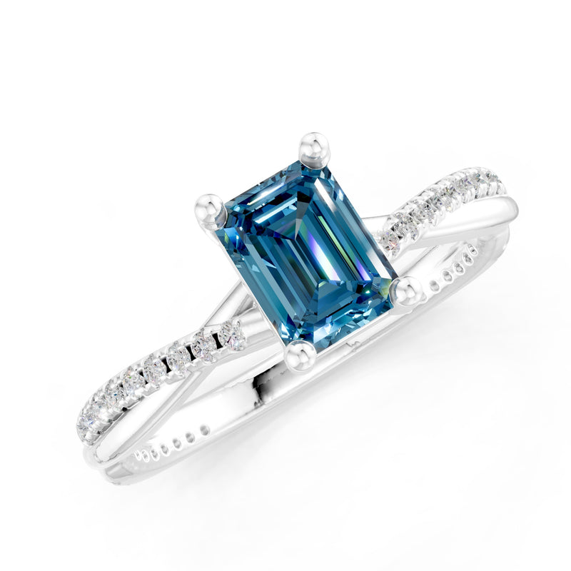 Twisted Emerald Cut Engagement Gold Ring
