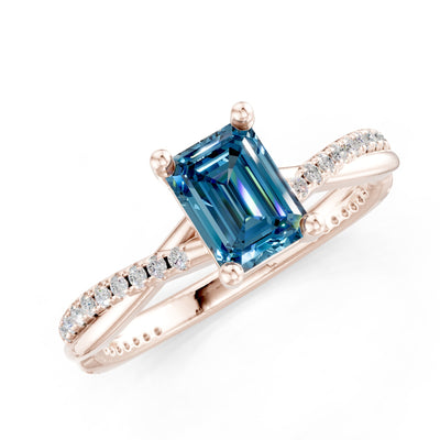 Twisted Emerald Cut Engagement Gold Ring