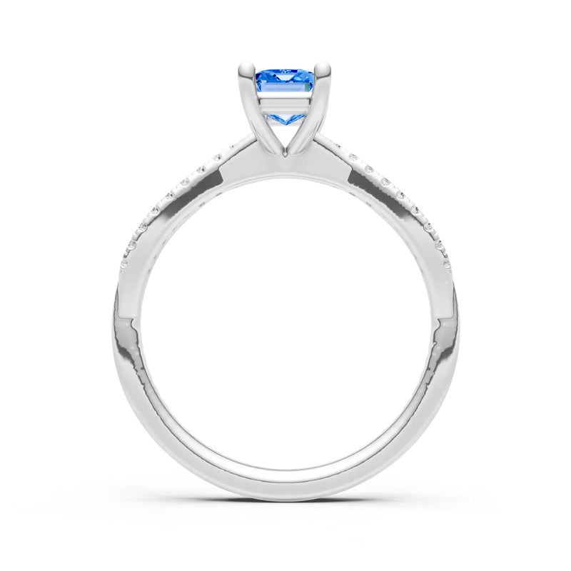 Swiss Blue Topaz Twisted Emerald Cut Engagement Ring