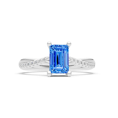 Swiss Blue Topaz Twisted Emerald Cut Engagement Ring