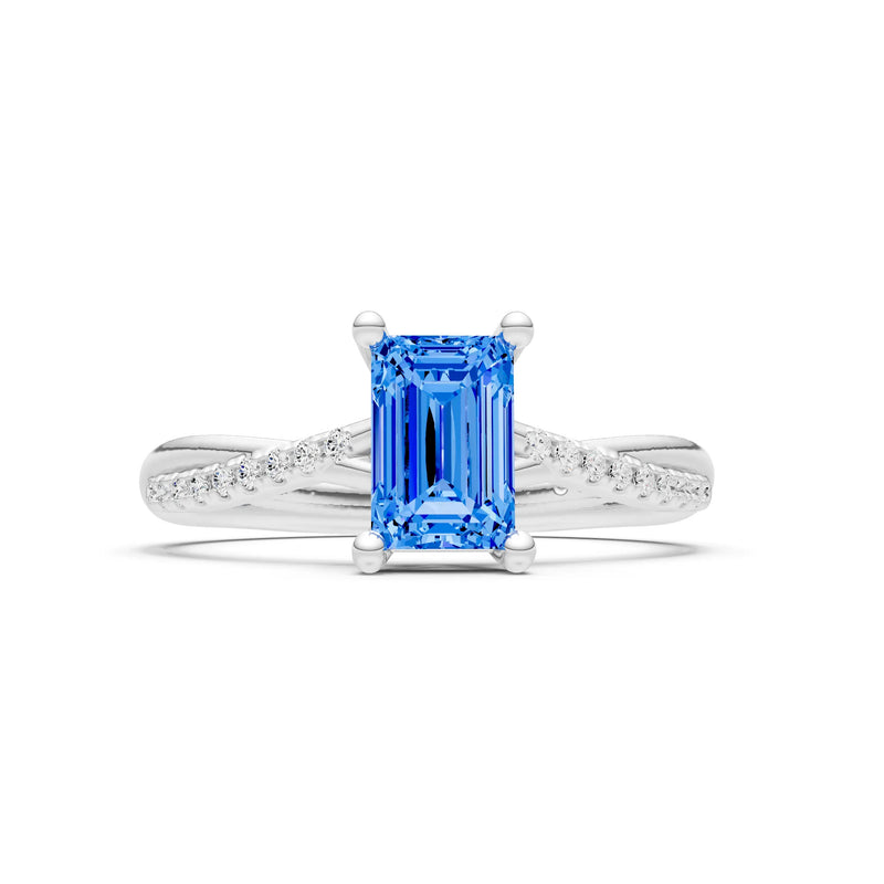 Swiss Blue Topaz Twisted Emerald Cut Engagement Ring