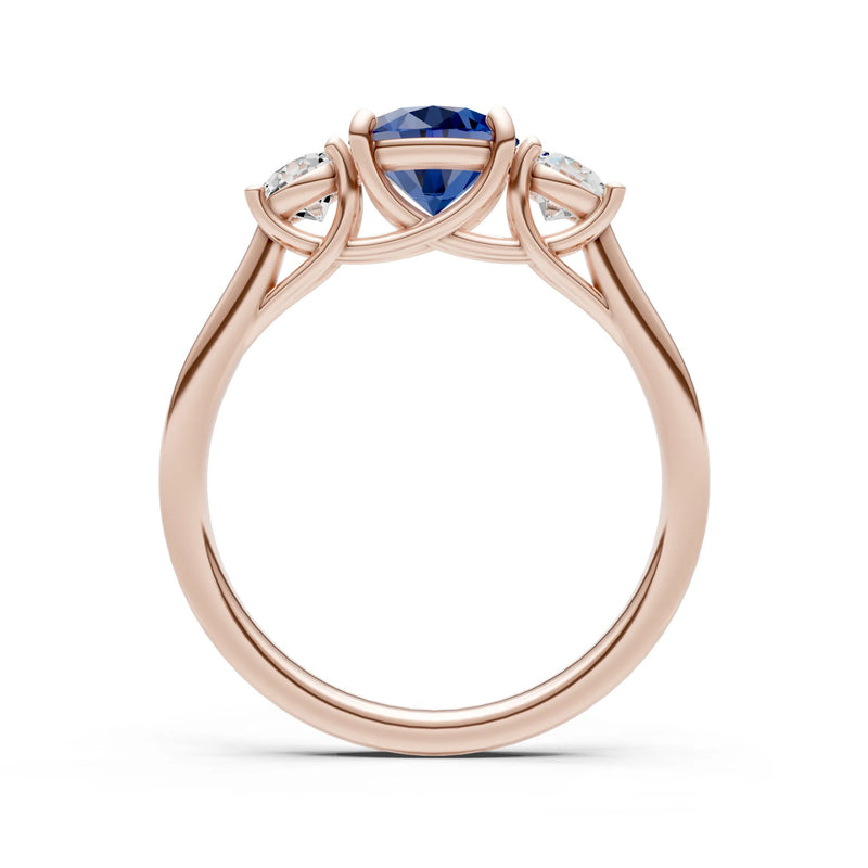 Blue Sapphire Three Round Cut Stone Ring